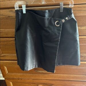 Black Faux Leather Wrap Skirt